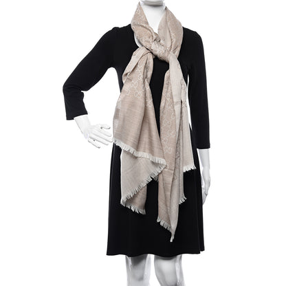 Gucci Wool Silk GG Monogram GGNat Plus Scarf Sand 2 of 6