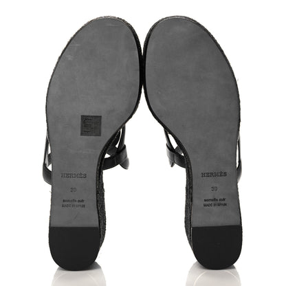 Hermes Nappa Ithea Espadrille Wedge Sandals 39 Black 5 of 9