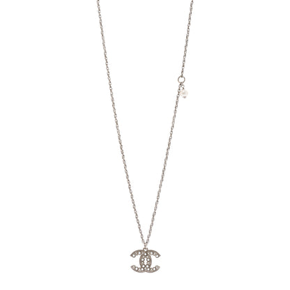 Chanel Pearl Crystal CC Pendant Necklace Silver 1 of 6