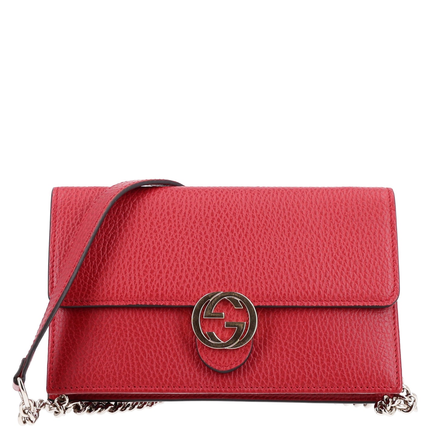 Dollar Calfskin Interlocking G Chain Wallet Red