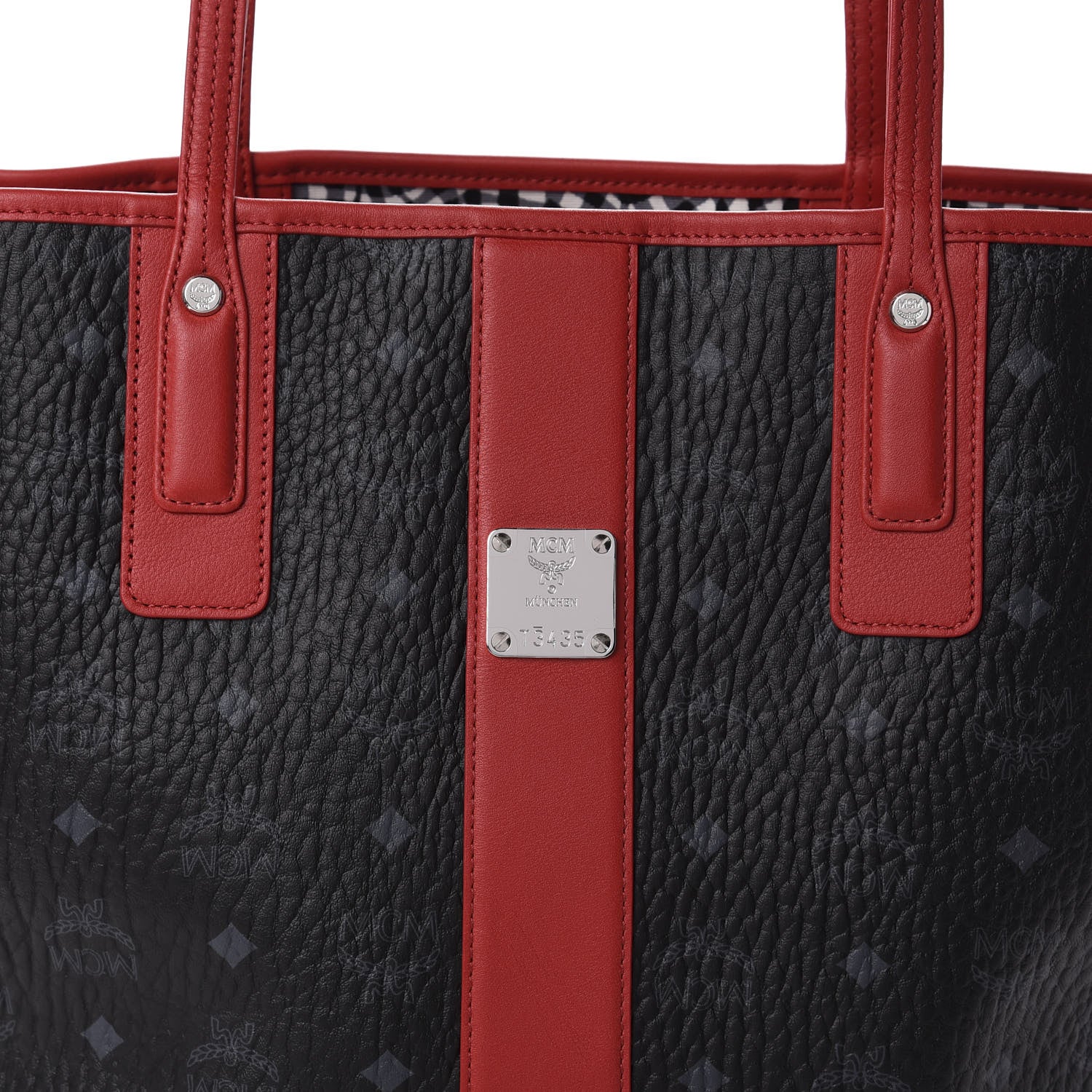 MCM Visetos Medium Liz Reversible Shopper Tote Black Red 8 of 15