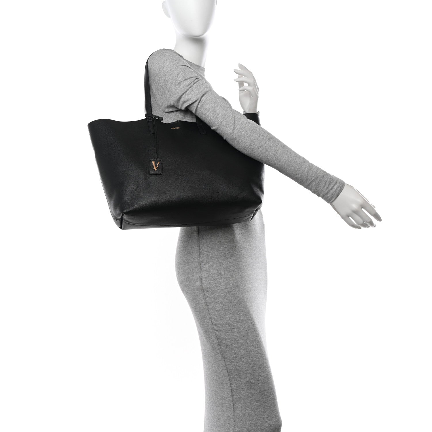 Versace Calfskin Virtus Tote Black 2 of 9