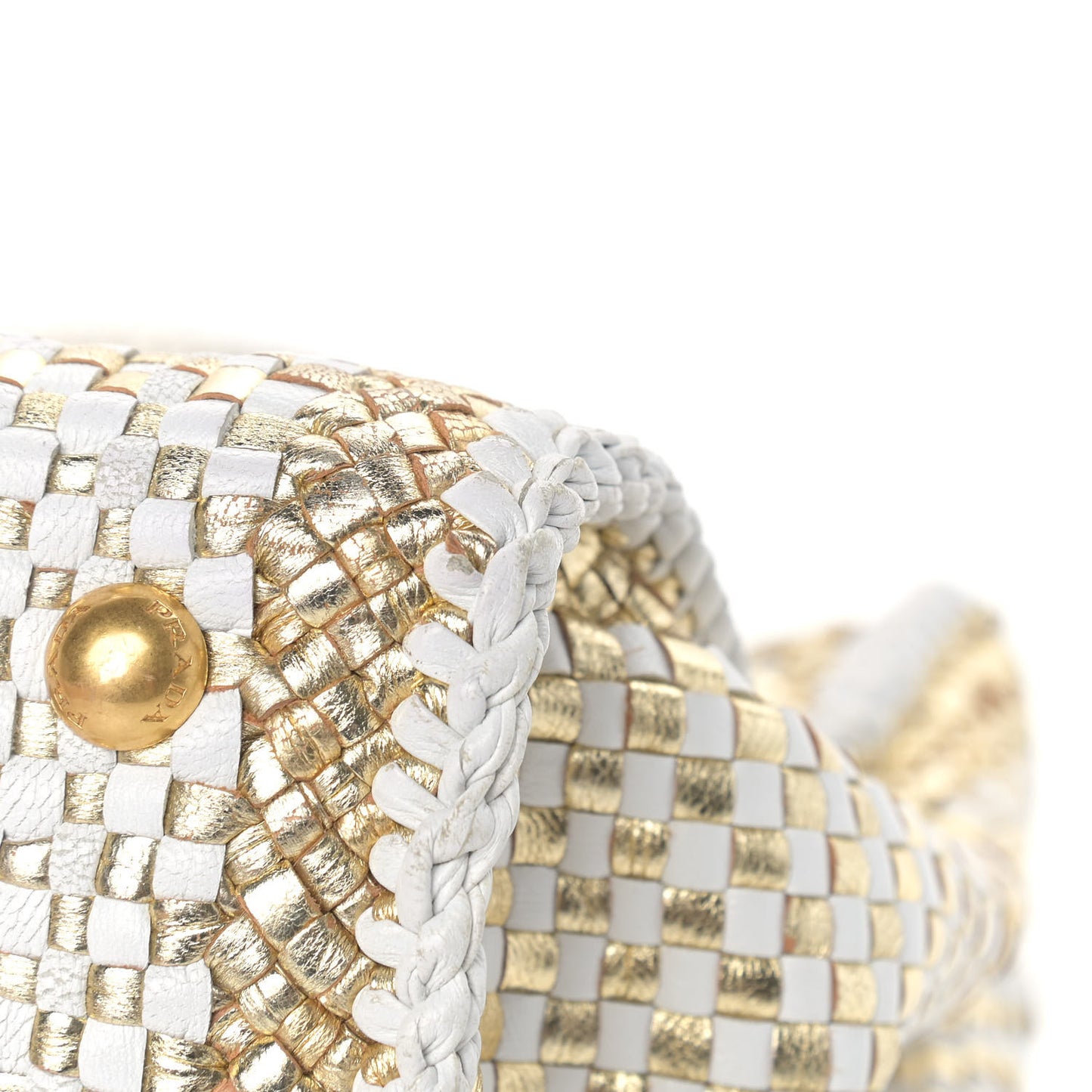 Goatskin Woven Small Tote White Gold