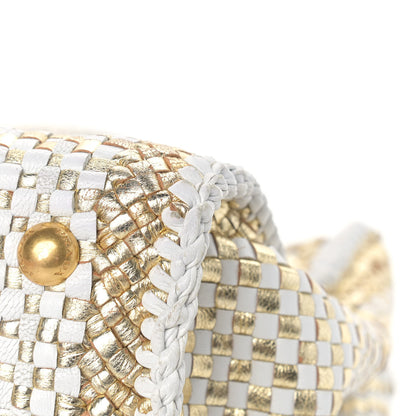 Prada Goatskin Woven Small Tote White Gold 14 of 24