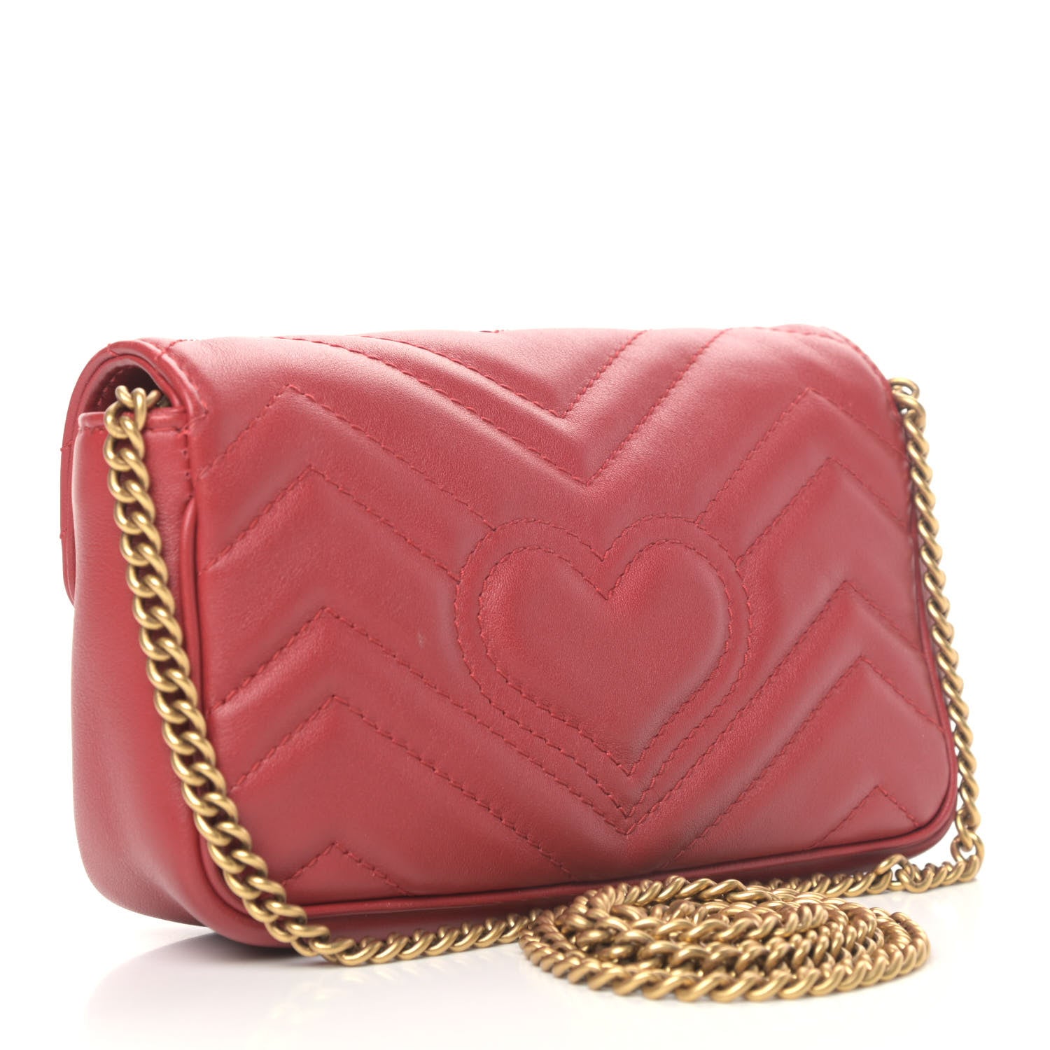 Gucci Calfskin Matelasse Super Mini GG Marmont Shoulder Bag Hibiscus Red 2 of 5