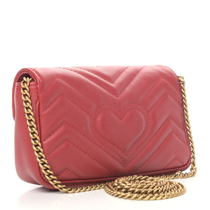 Gucci Calfskin Matelasse Super Mini GG Marmont Shoulder Bag Hibiscus Red 2 of 5