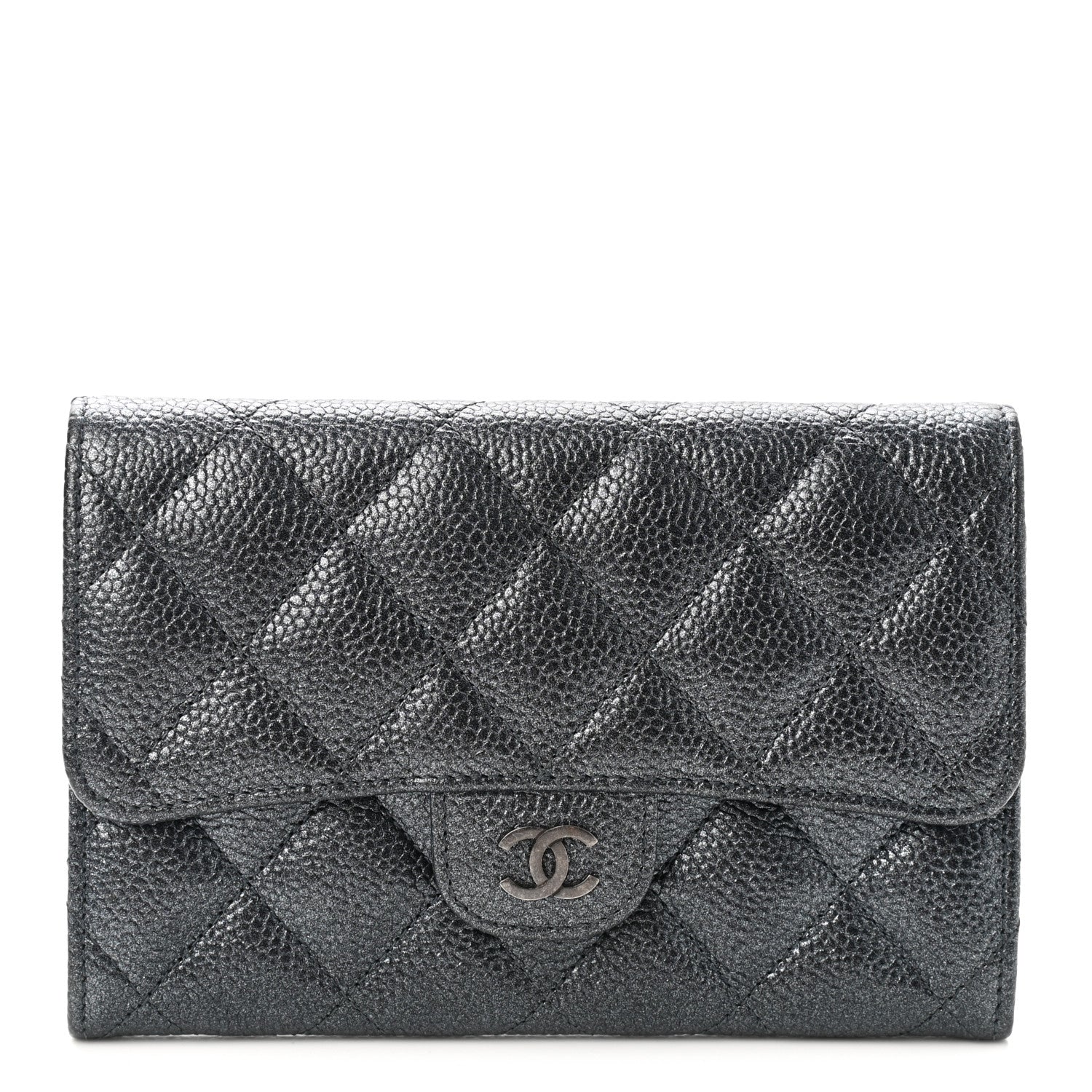 Chanel Metallic Caviar Quilted Small Flap Wallet Charcoal 1 of 9