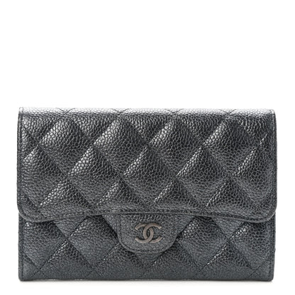 Chanel Metallic Caviar Quilted Small Flap Wallet Charcoal 1 of 9