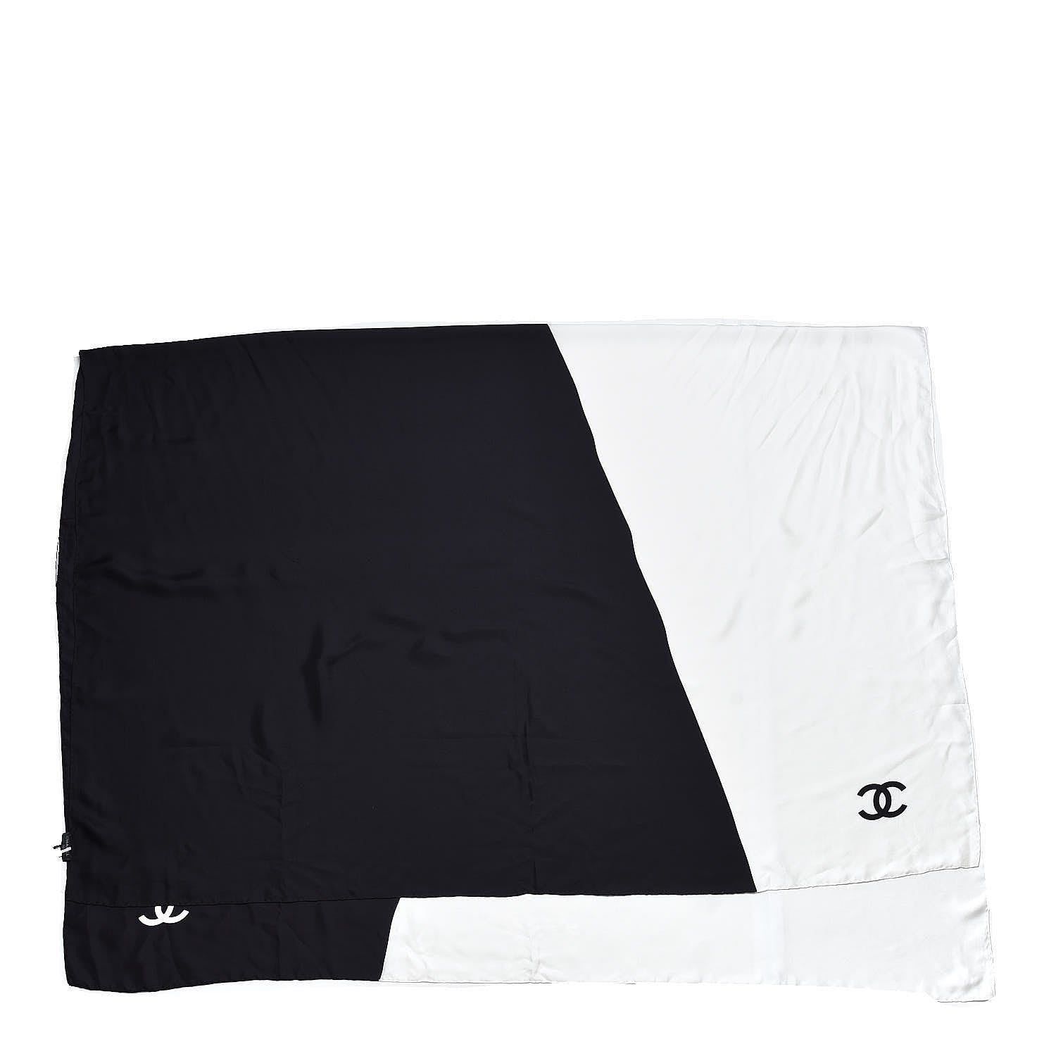 Chanel Silk CC Scarf Black White 3 of 5
