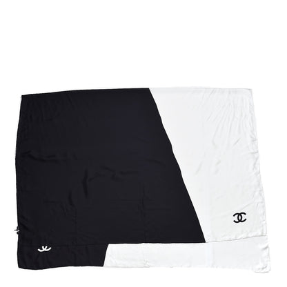 Chanel Silk CC Scarf Black White 3 of 5