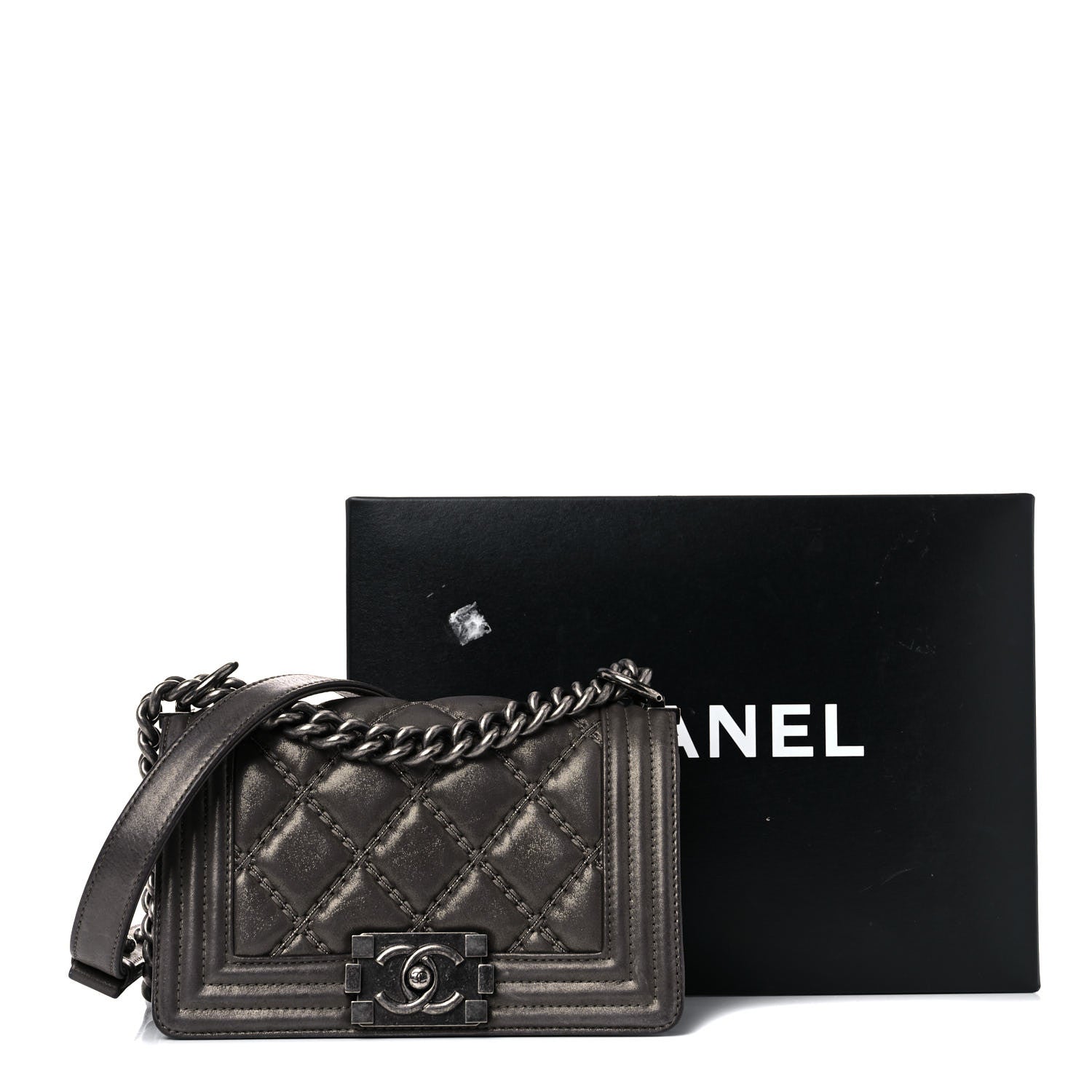 Chanel Iridescent Calfskin Double Stitch Small Boy Flap Dark Gold 23 of 23