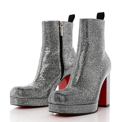 Christian Louboutin Suede Strauss Stage 110 Platform Boots 41 Black Crystal 3 of 9
