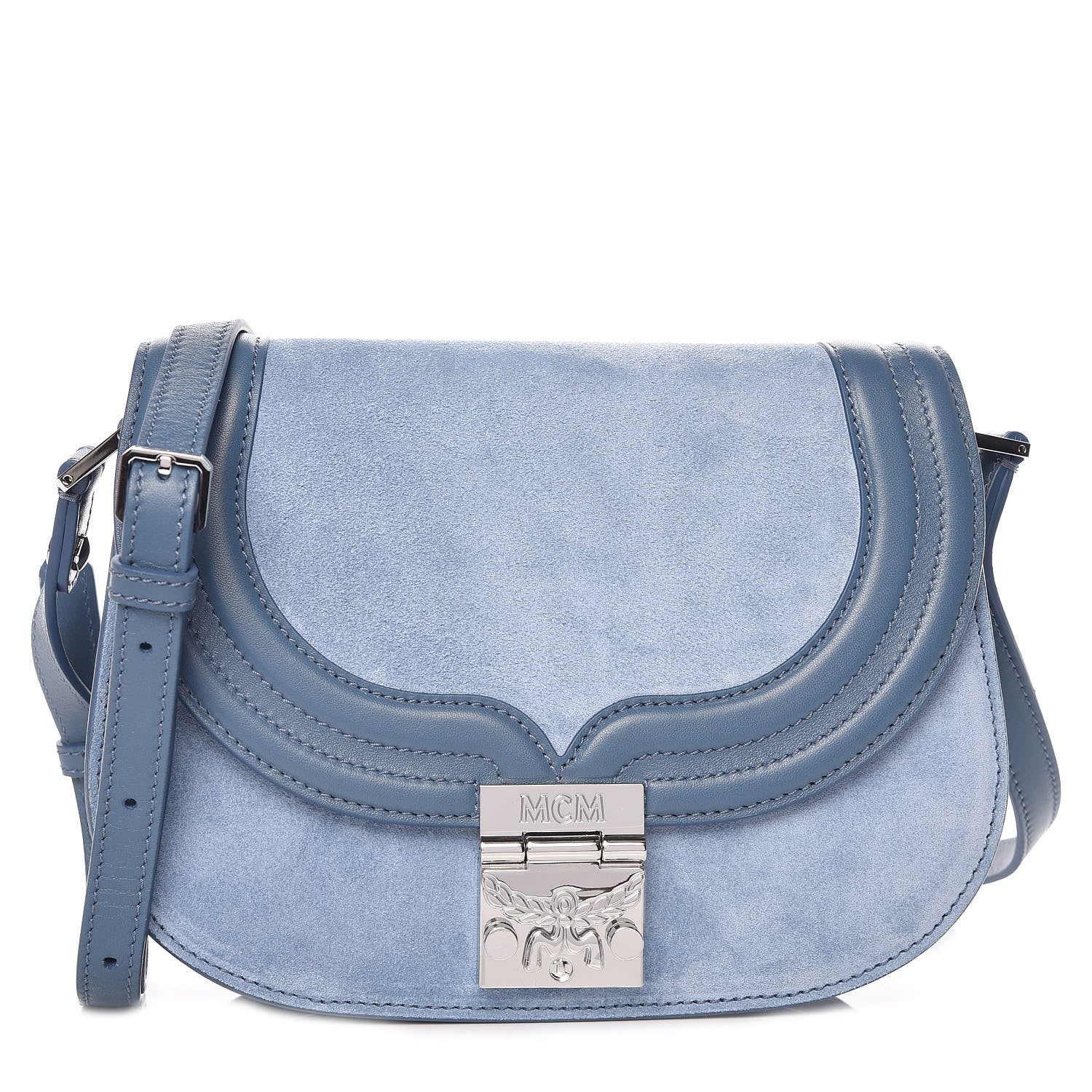 MCM Suede Calfskin Trisha Small Shoulder Bag Blue 1 of 10
