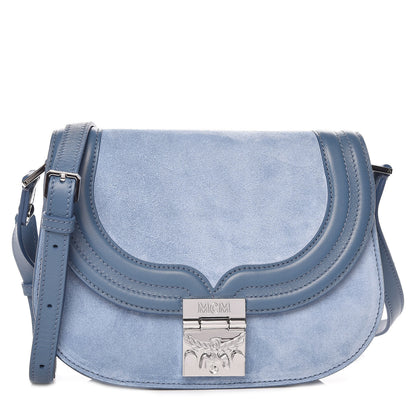 MCM Suede Calfskin Trisha Small Shoulder Bag Blue 1 of 10