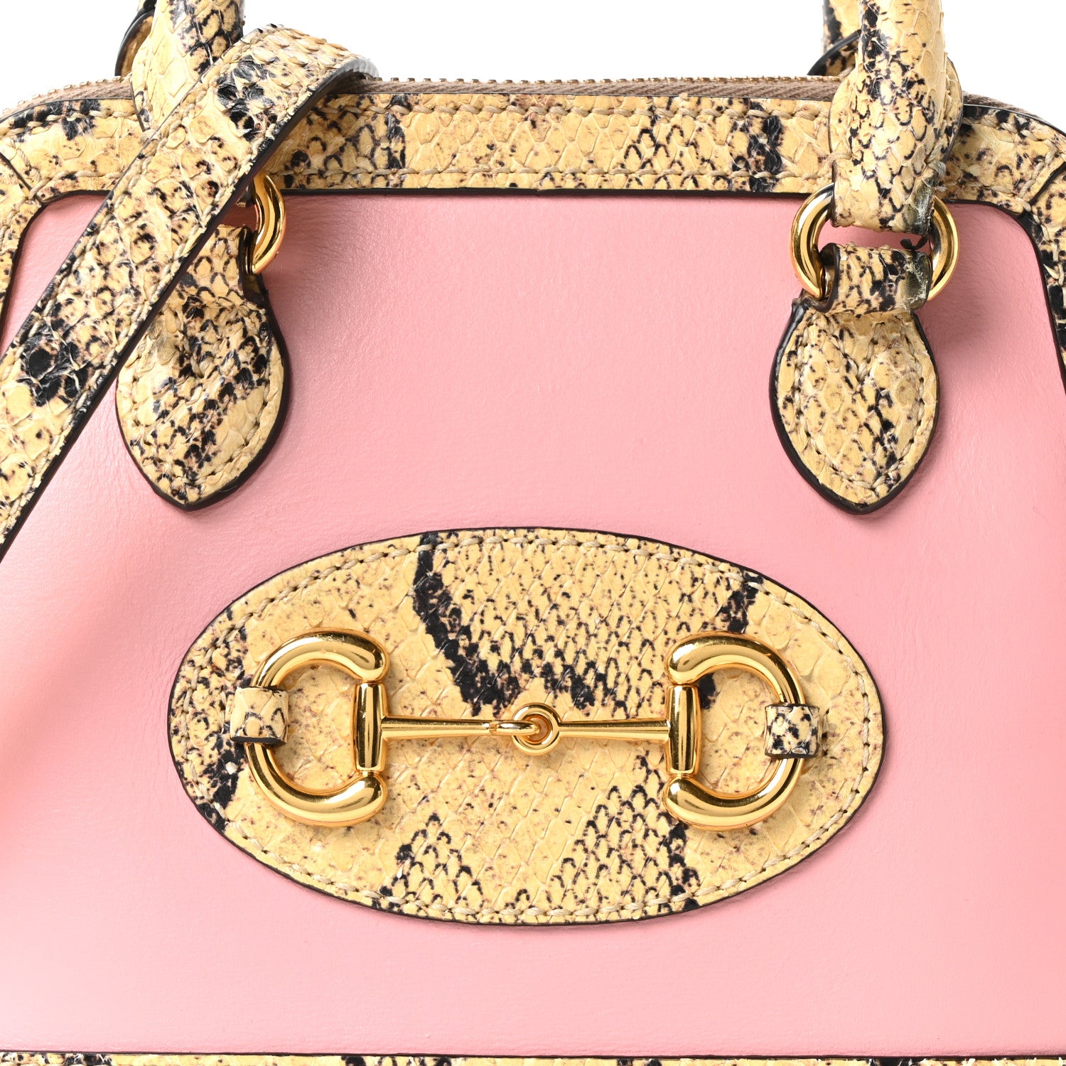 Gucci Snakeskin Boarded Plutone Calfskin Mini Horsebit 1955 Top Handle Bag Wild Rose Beige 8 of 10