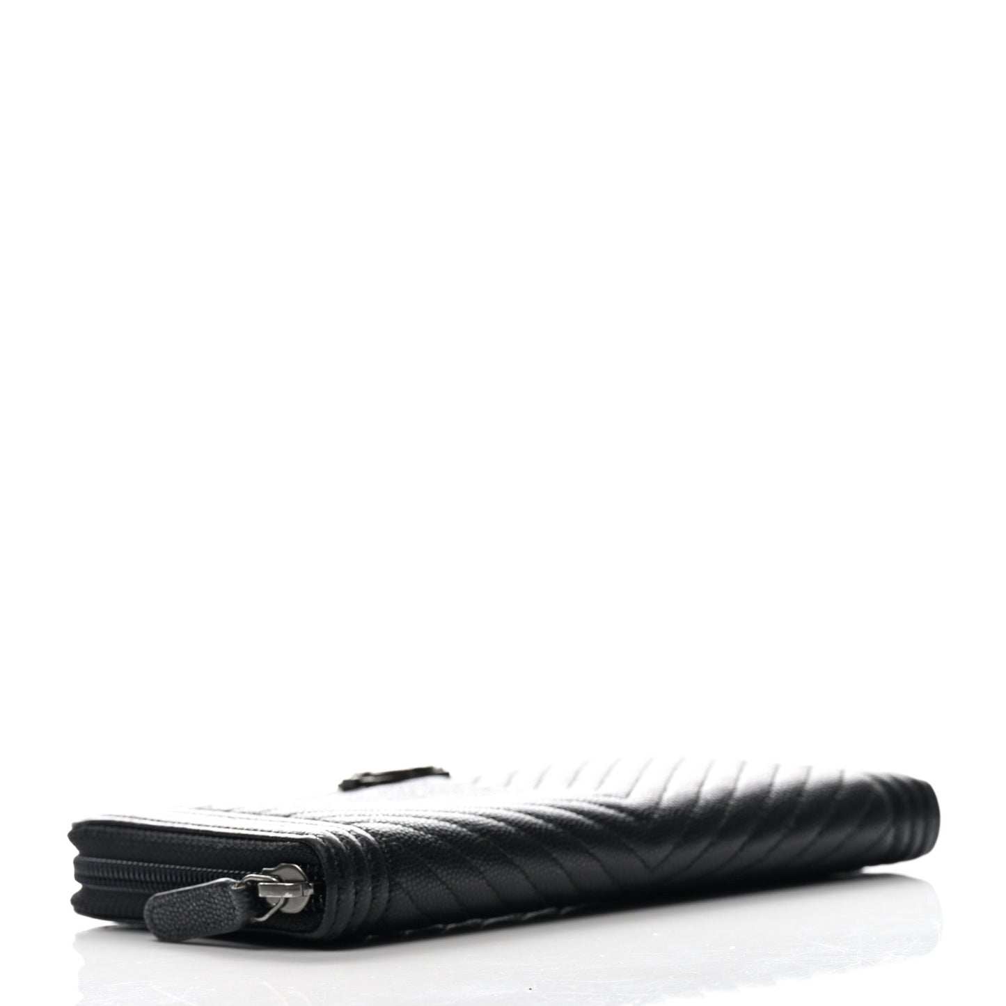 Caviar Chevron Quilted Zip Around Boy Wallet Black