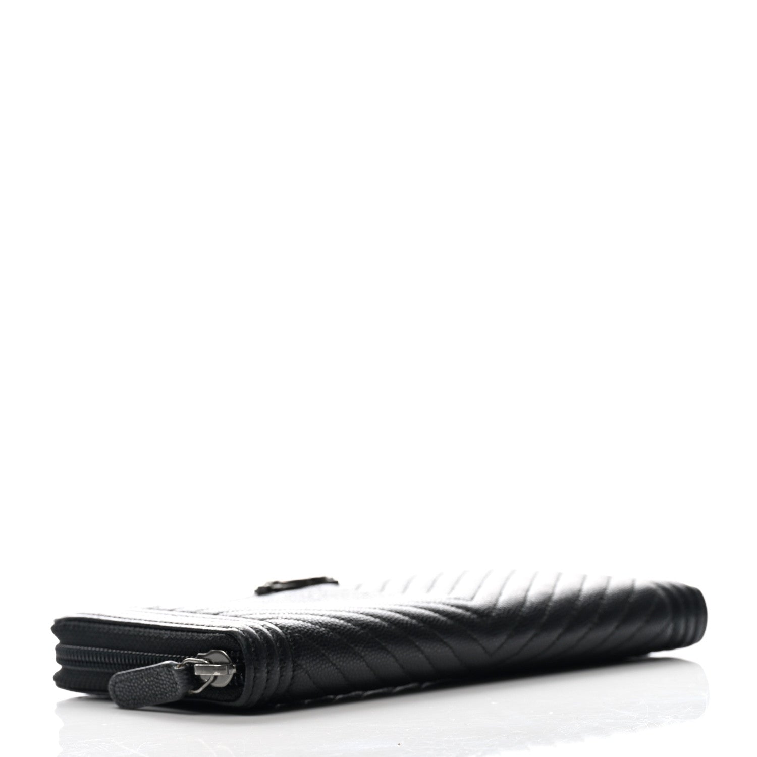 Chanel Caviar Chevron Quilted Zip Around Boy Wallet Black 4 of 9