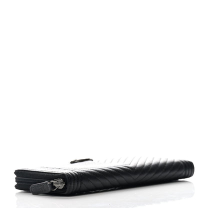 Chanel Caviar Chevron Quilted Zip Around Boy Wallet Black 4 of 9