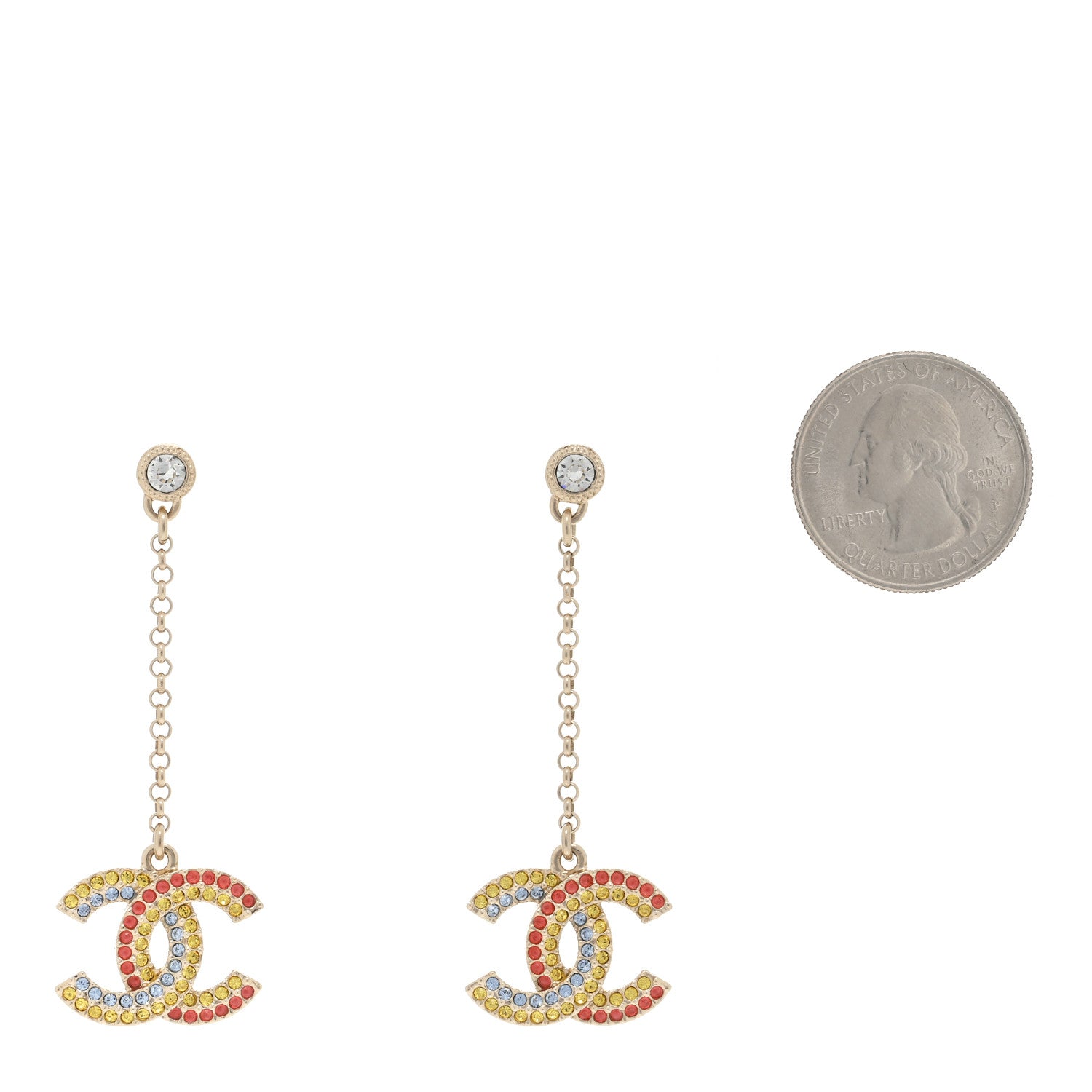 Chanel Crystal CC Drop Earrings Gold Multicolor 2 of 4
