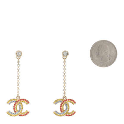 Chanel Crystal CC Drop Earrings Gold Multicolor 2 of 4