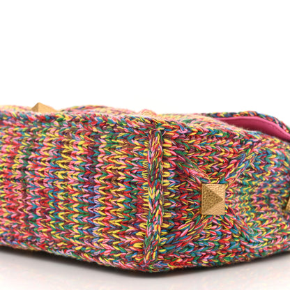 Valentino Garavani Wool Woven Large Roman Stud Shoulder Bag Multicolor Feminine Pink 9 of 11