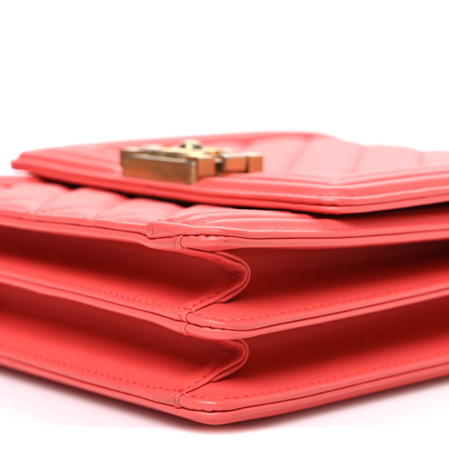 Calfskin Quilted North South Boy Flap Coral