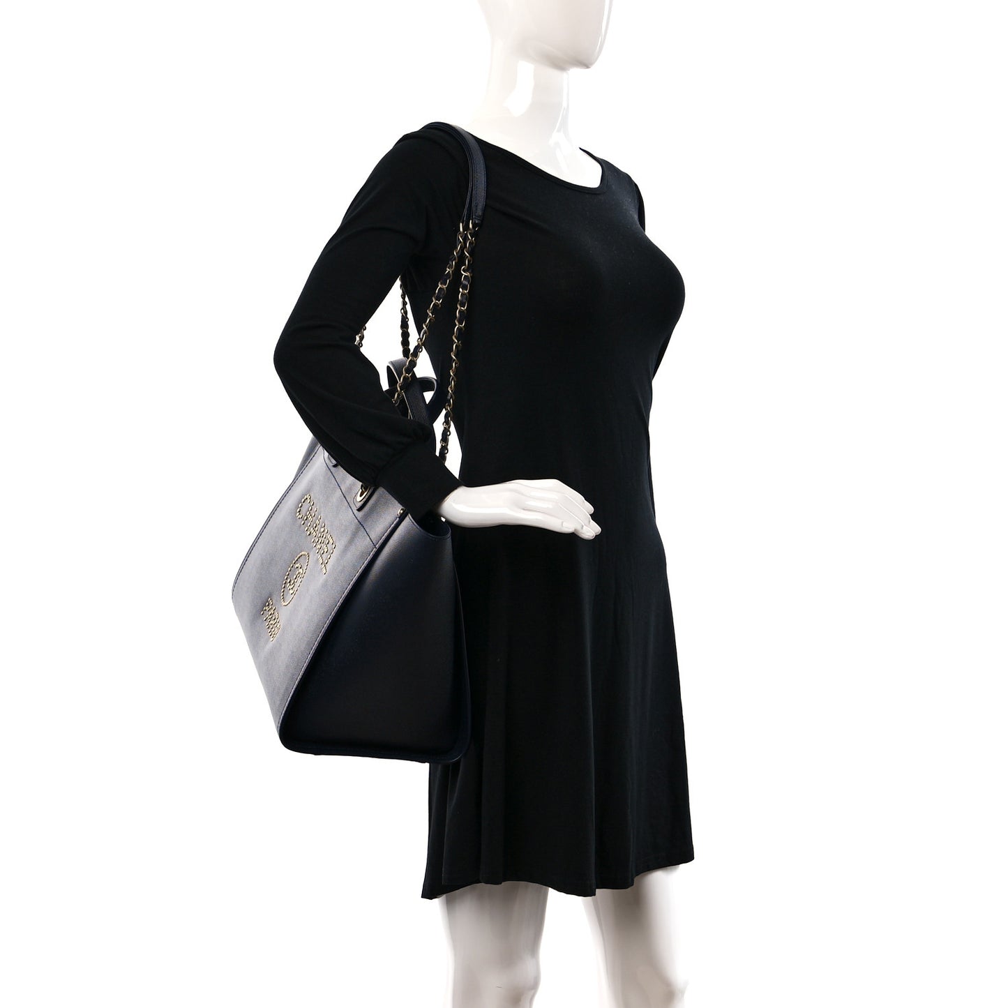 Caviar Small Studded Deauville Tote Navy