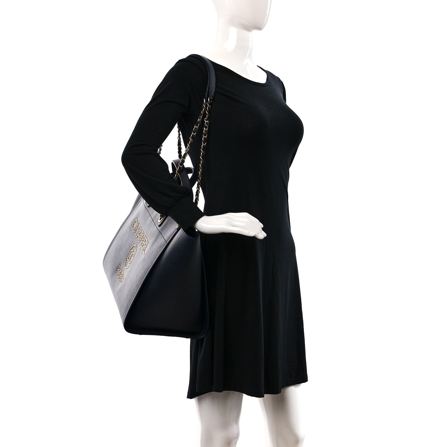 Chanel Caviar Small Studded Deauville Tote Navy 2 of 10