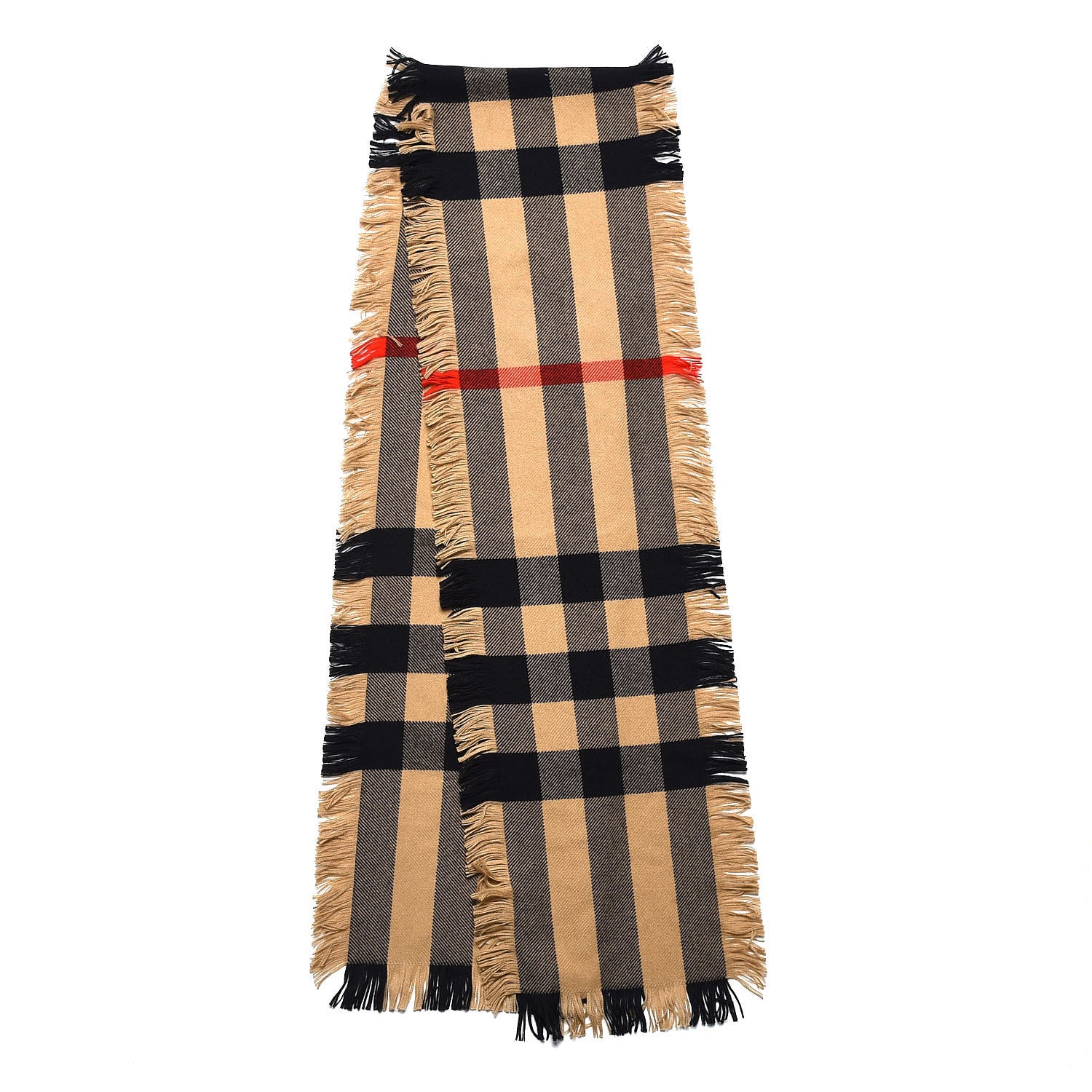 Burberry Wool Half Mega Check Fringe Scarf Camel 3 of 5