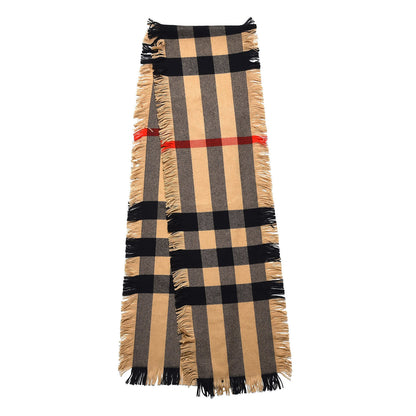 Burberry Wool Half Mega Check Fringe Scarf Camel 3 of 5