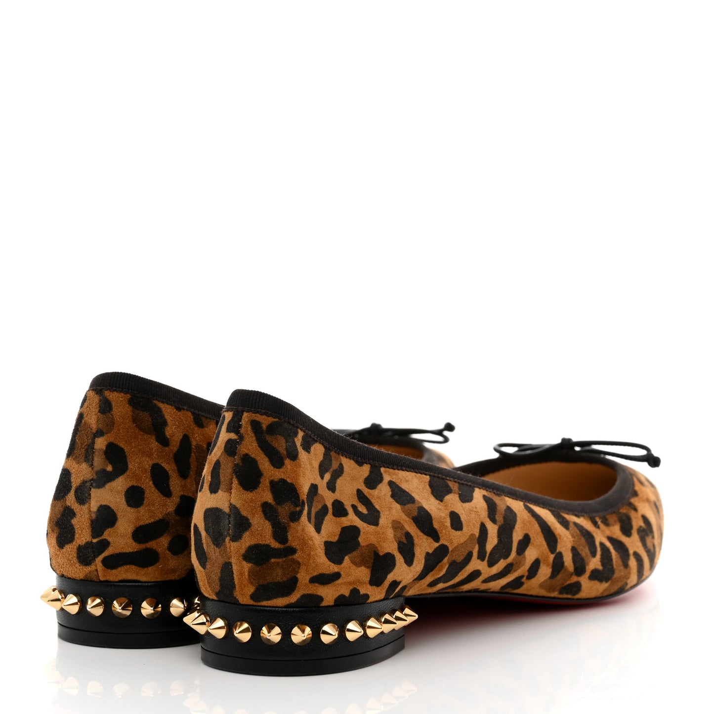 Veau Velours Nappa Leopard Print Spiked Hall Flats 41 Caramel