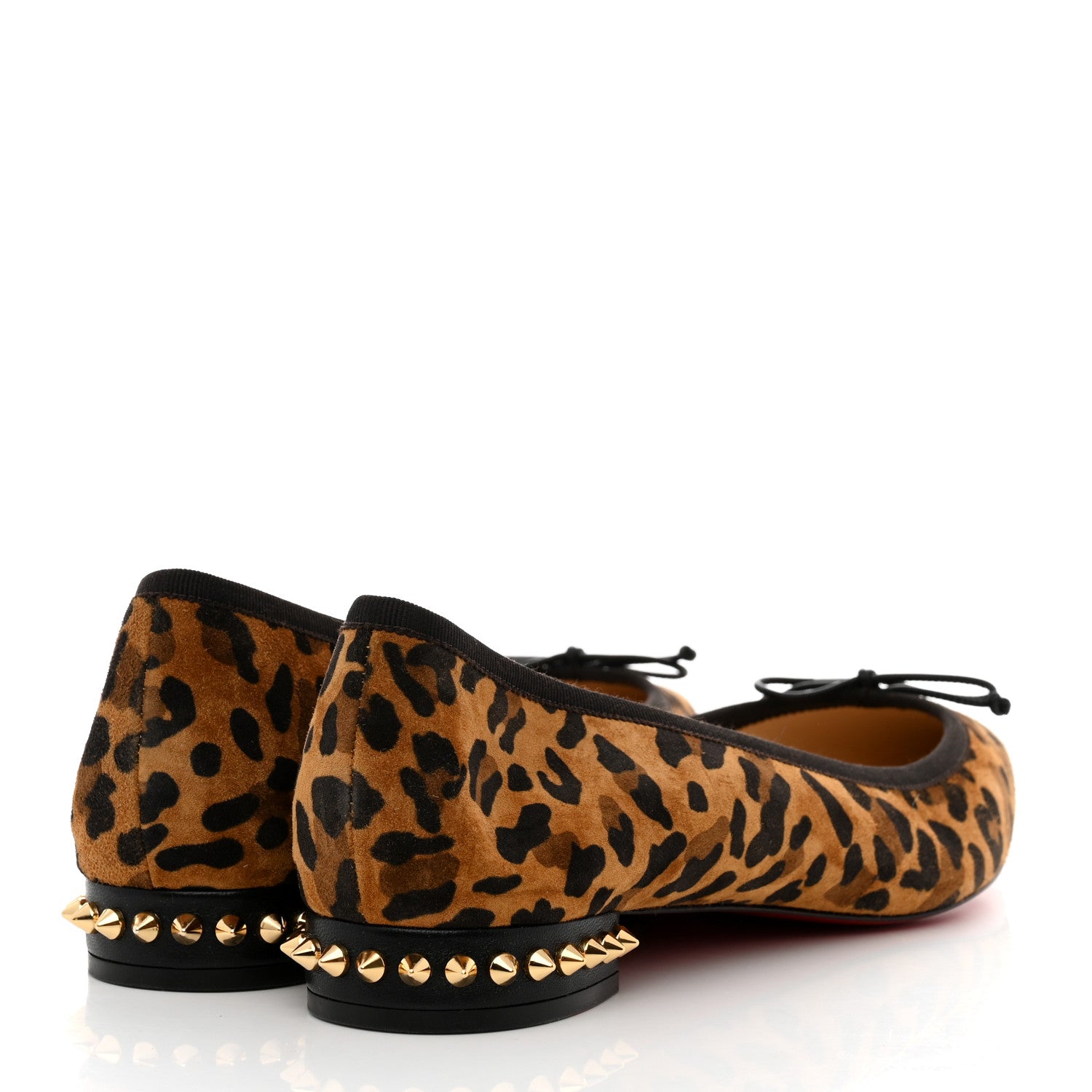 Christian Louboutin Veau Velours Nappa Leopard Print Spiked Hall Flats 41 Caramel 4 of 8
