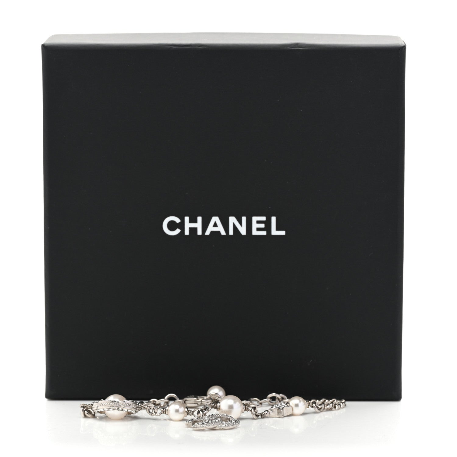Chanel Crystal Pearl Camellia CC Coco Flapper Bracelet Silver 5 of 5