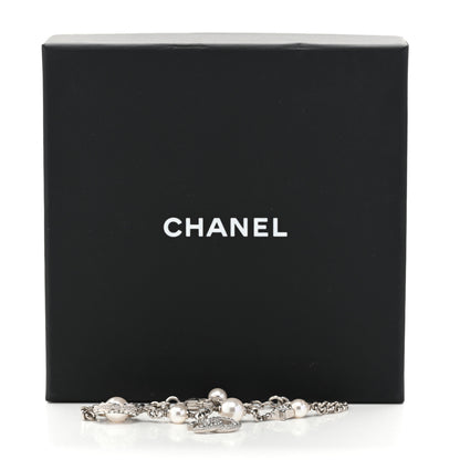 Chanel Crystal Pearl Camellia CC Coco Flapper Bracelet Silver 5 of 5