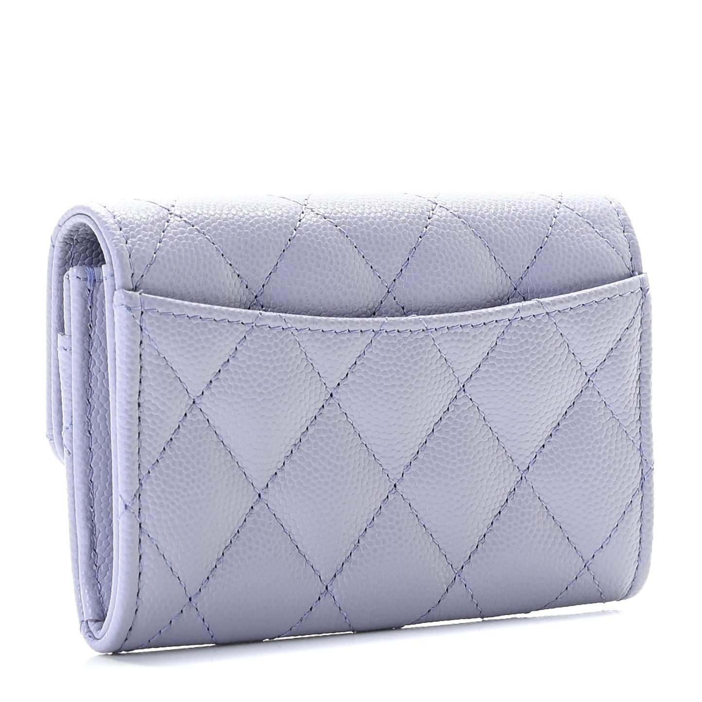 Caviar Quilted Flap Card Holder Wallet Light Purple
