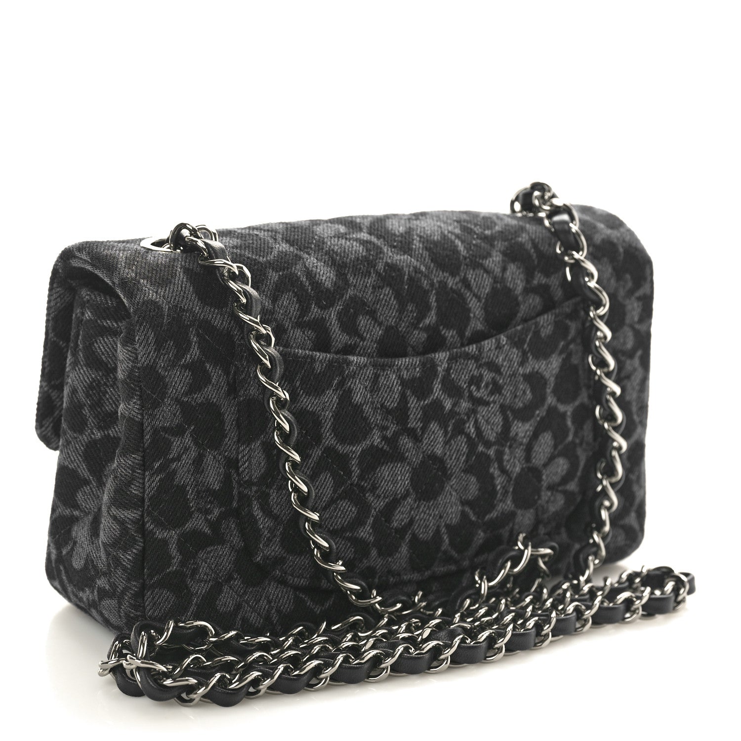 Chanel Printed Denim Quilted Flower Mini Rectangular Flap Black 2 of 11