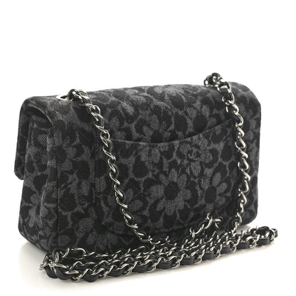 Chanel Printed Denim Quilted Flower Mini Rectangular Flap Black 2 of 11