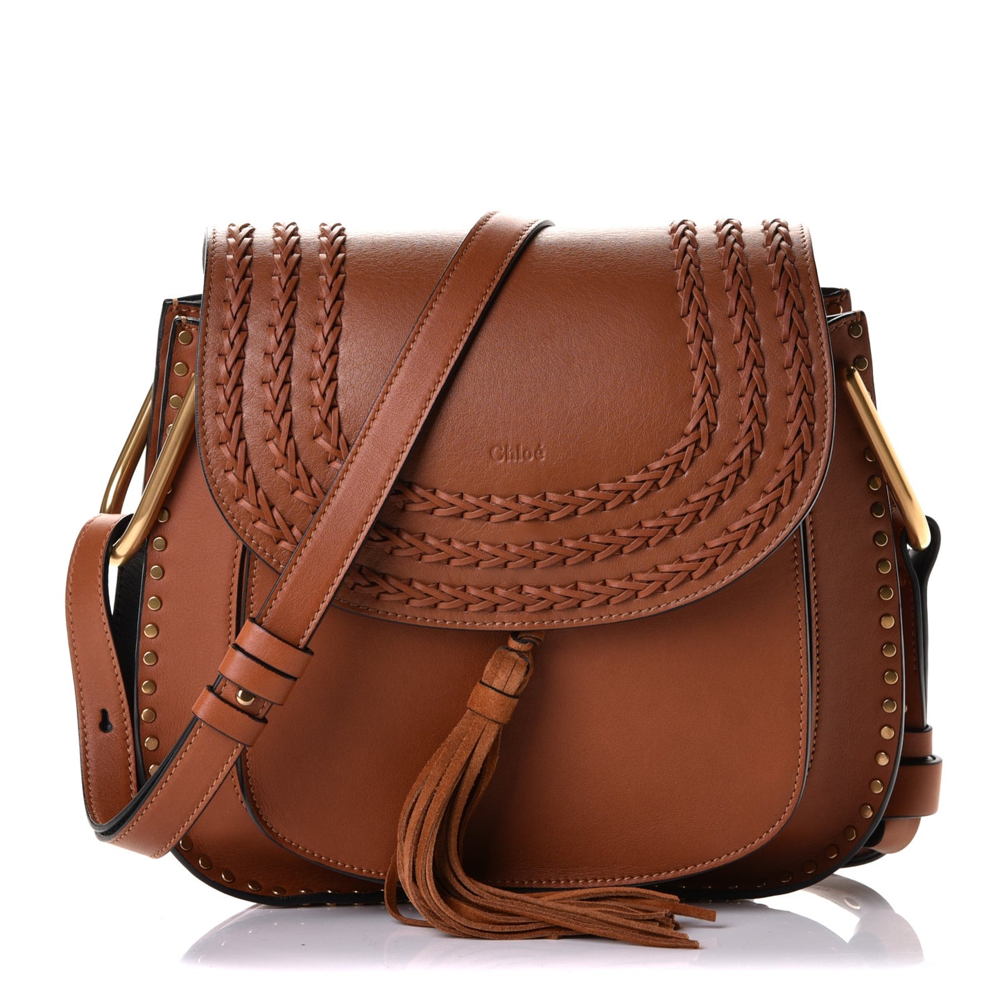 Calfskin Braided Medium Hudson Shoulder Bag Caramel