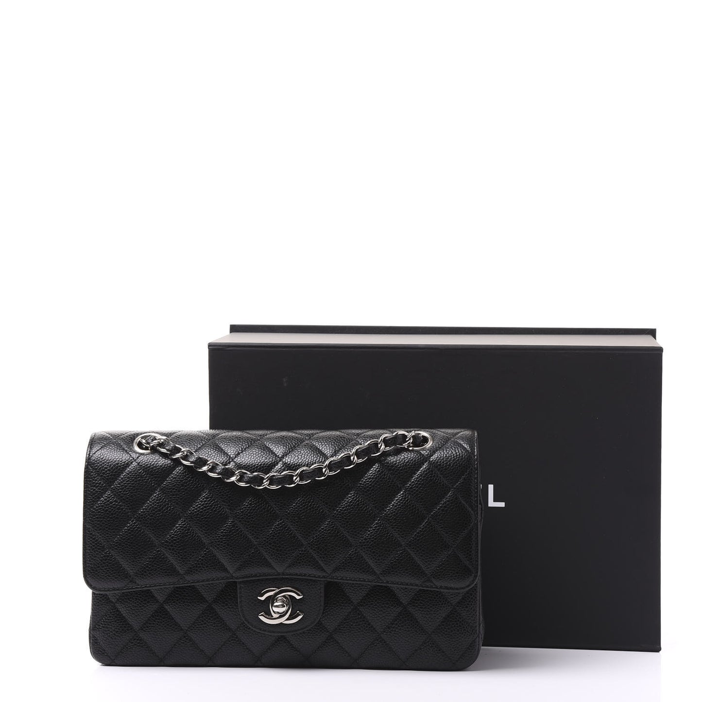 Caviar Quilted Medium Double Flap Black