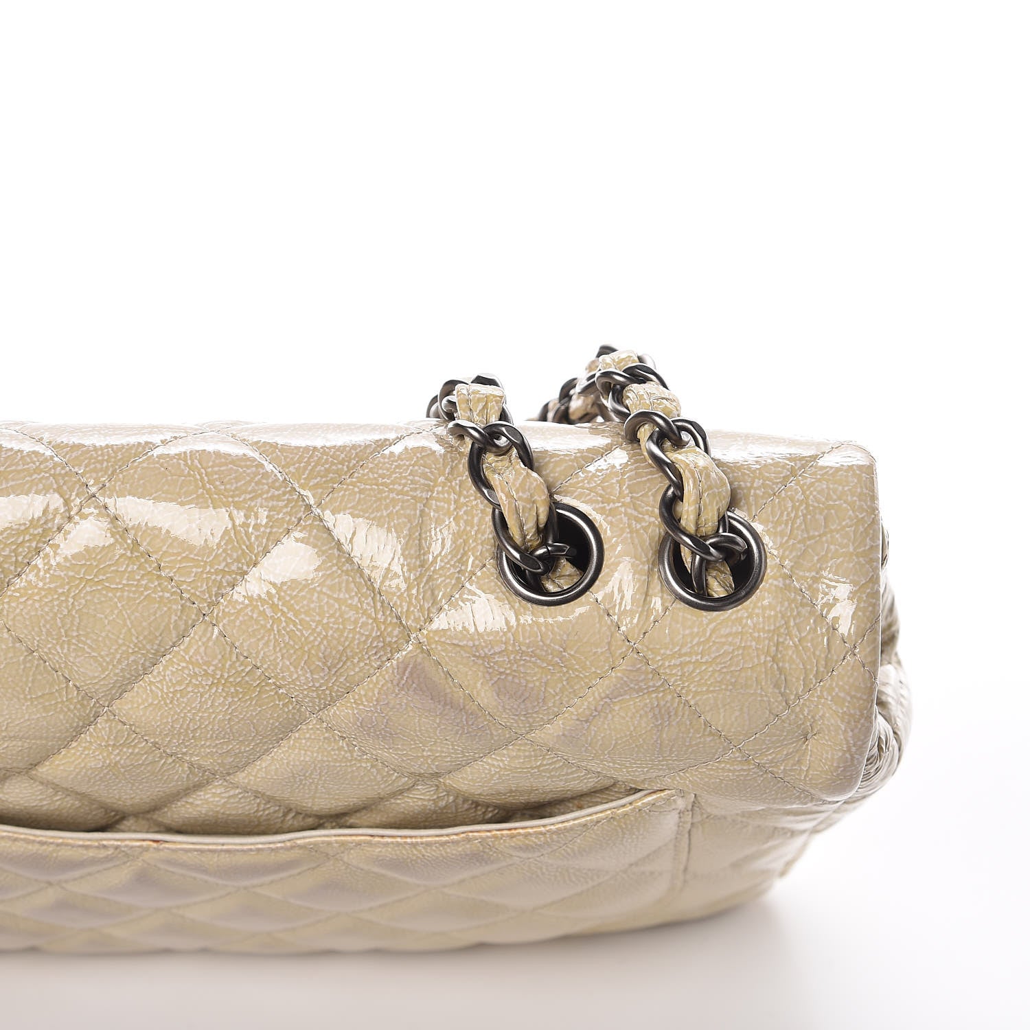 Chanel Crinkled Patent Quilted Jumbo Single Flap Light Beige 13 of 14