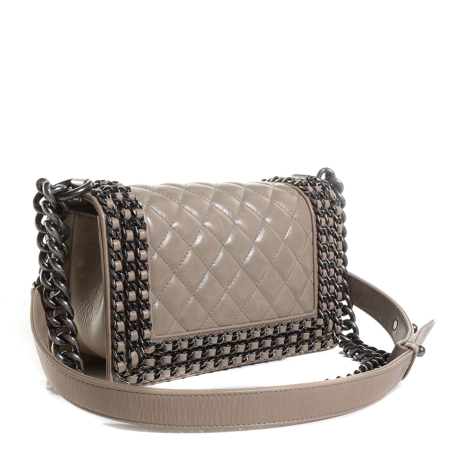 Chanel Calfskin Small Boy Chained Flap Beige 3 of 9