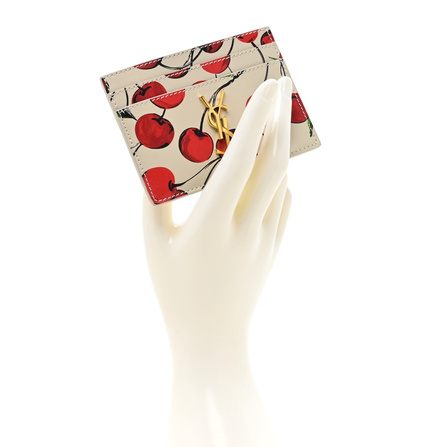 Saint Laurent Calfskin Monogram Cherry Credit Card Case 2 of 9