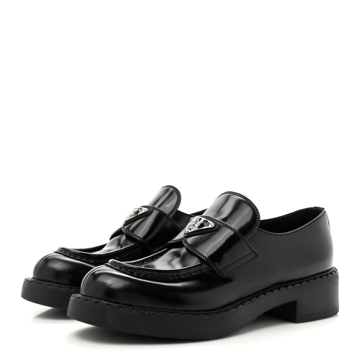Prada Spazzolato Metal Triangle Logo 50mm Loafers 38 Black 4 of 13