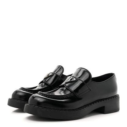 Prada Spazzolato Metal Triangle Logo 50mm Loafers 38 Black 4 of 13