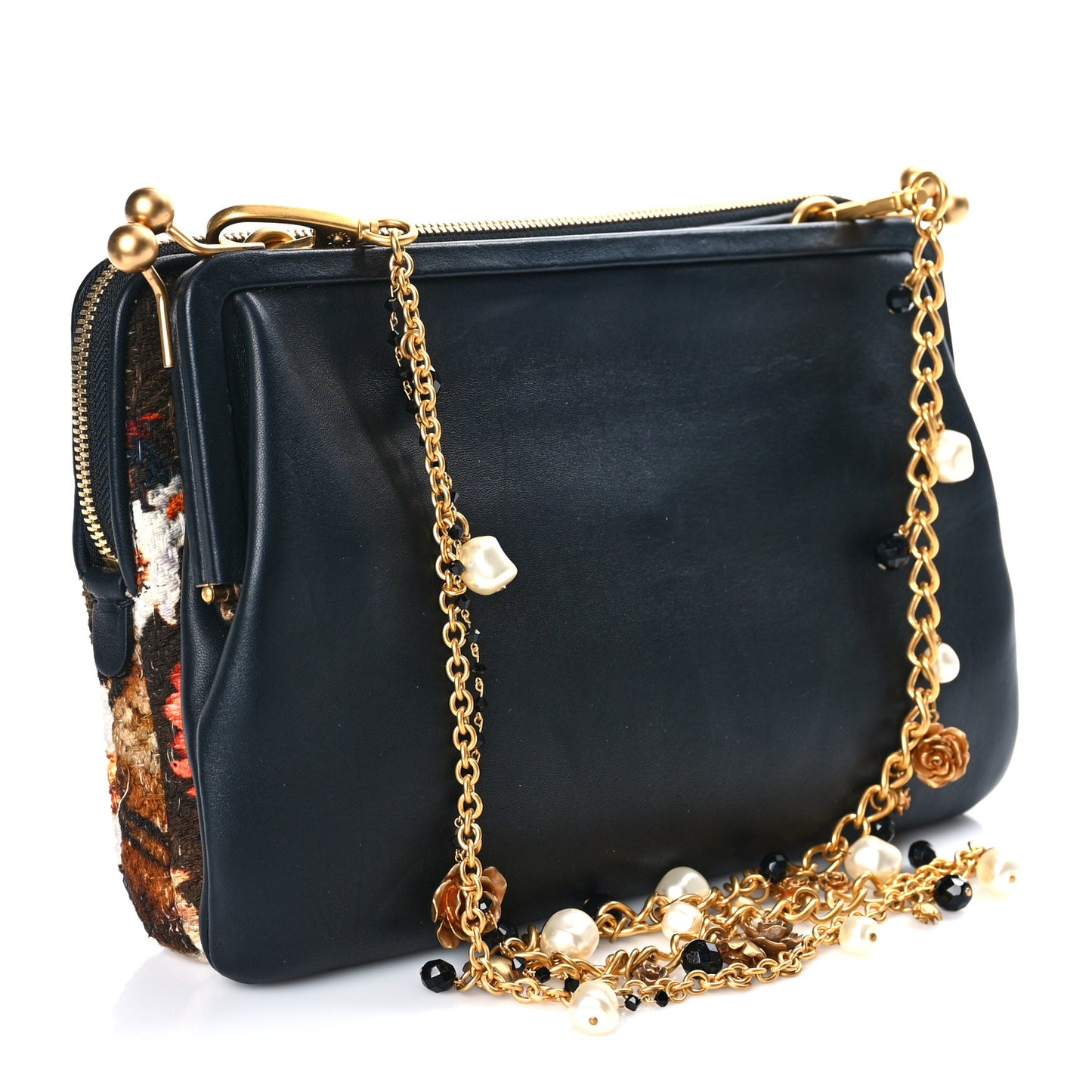 Calfskin Printed Clutch Black Multicolor