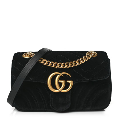 Gucci Velvet Matelasse Mini GG Marmont Shoulder Bag Black 1 of 11