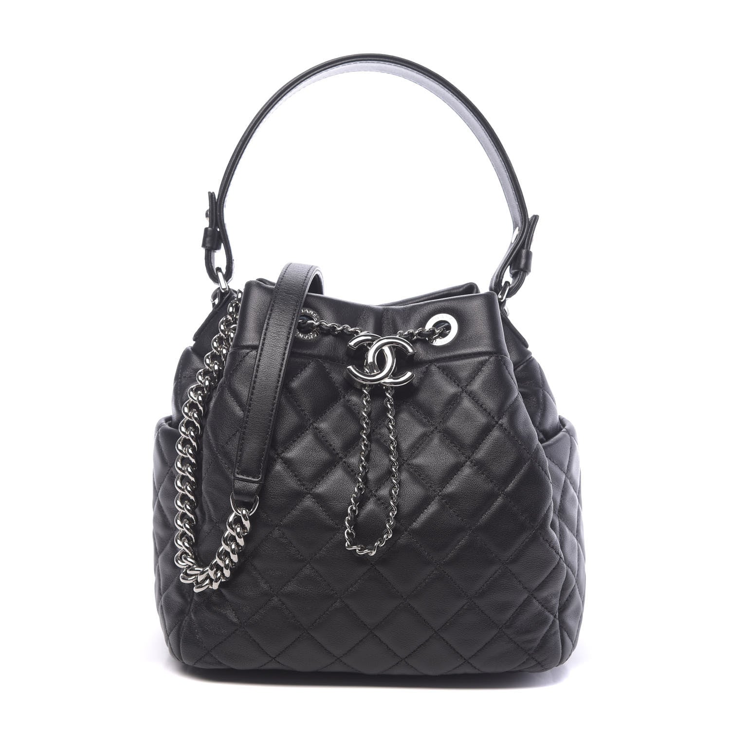 Chanel Lambskin Quilted Mini CC Chain Bucket Bag Black 1 of 10