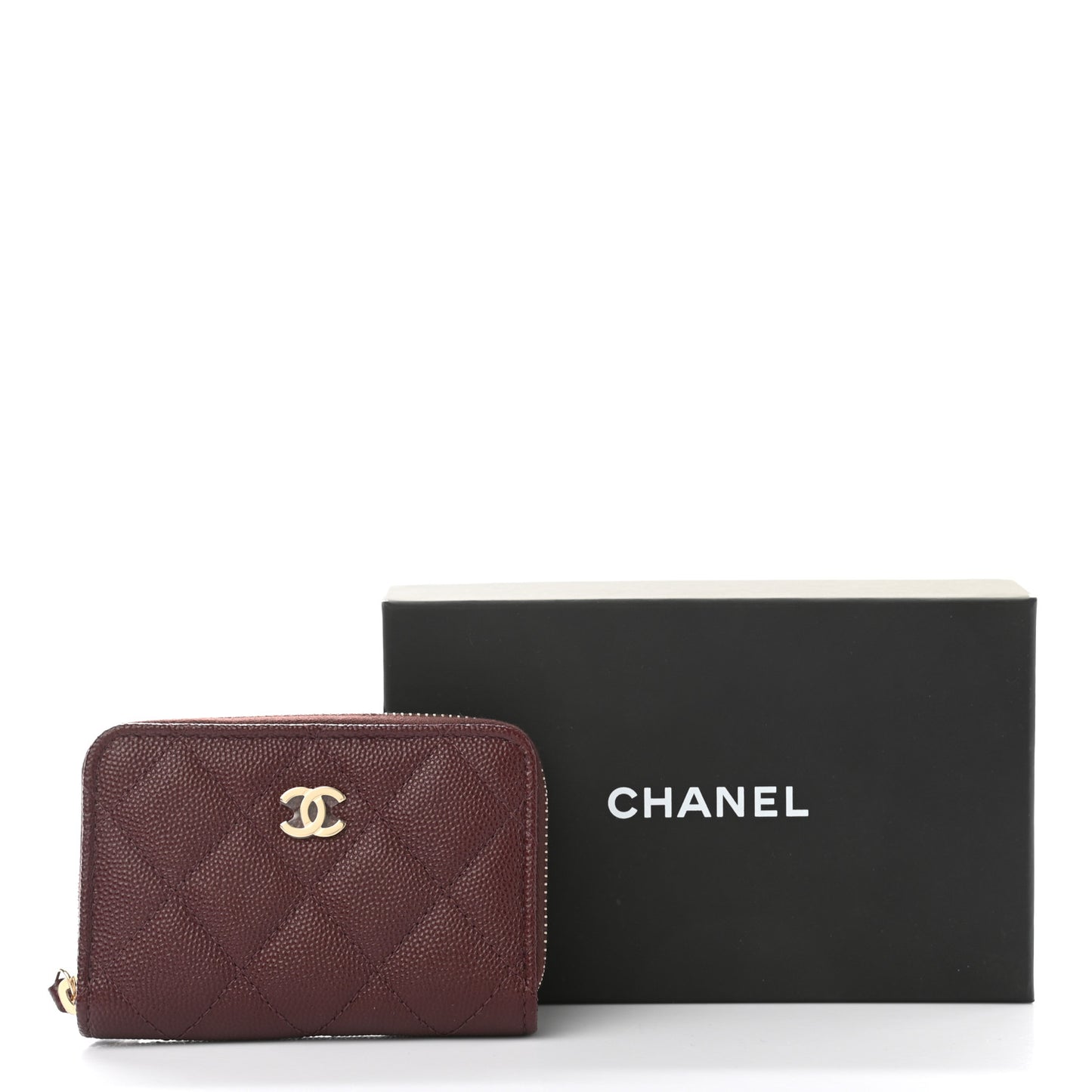 Caviar Quilted Zip Around Coin Purse Burgundy