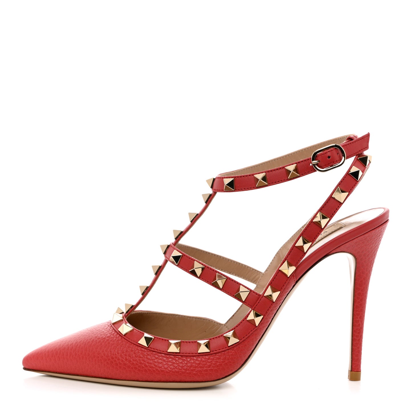 Pebbled Calfskin Rockstud Ankle Strap 100mm Pumps 39.5 Rock Pink