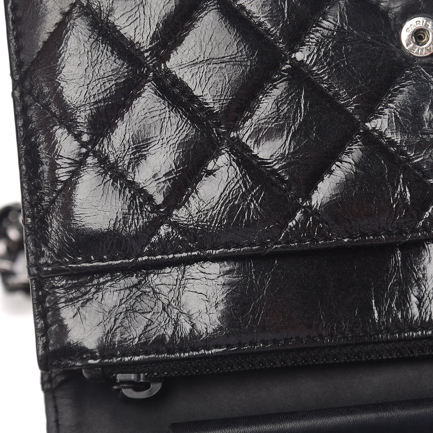 Shiny Aged Calfskin Quilted Boy Wallet On Chain WOC Black